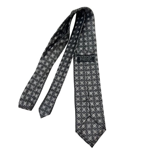 Emilio Ponti necktie gray black patterned 100% silk 3.25" wide 58" long - Picture 6 of 6